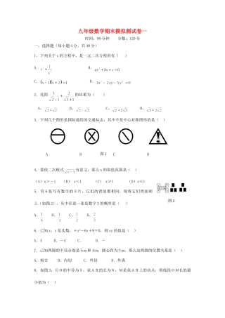 九年级数学期末摸拟测试卷一试卷