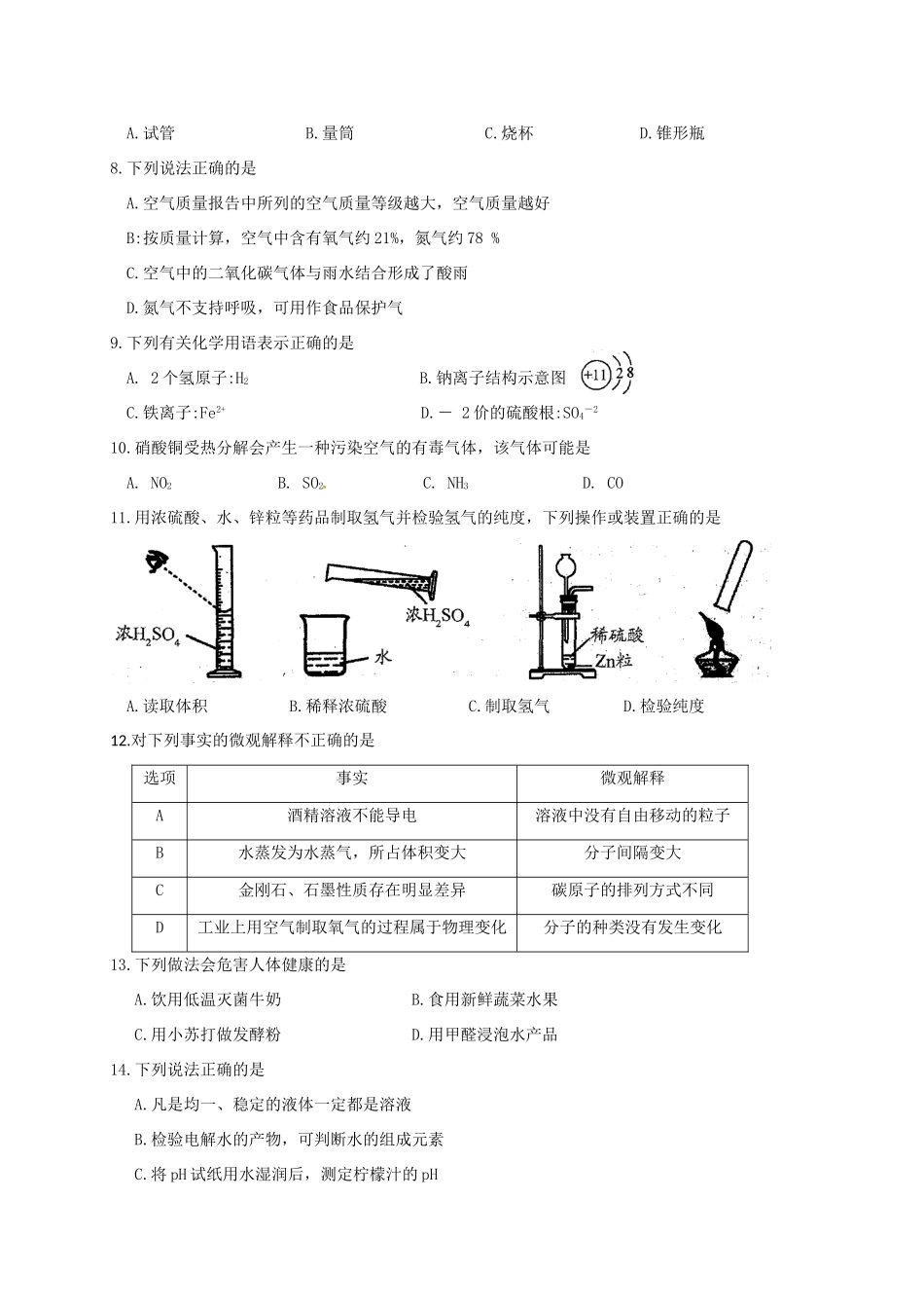 九年级化学下学期第二次质量测试试卷试卷_第2页