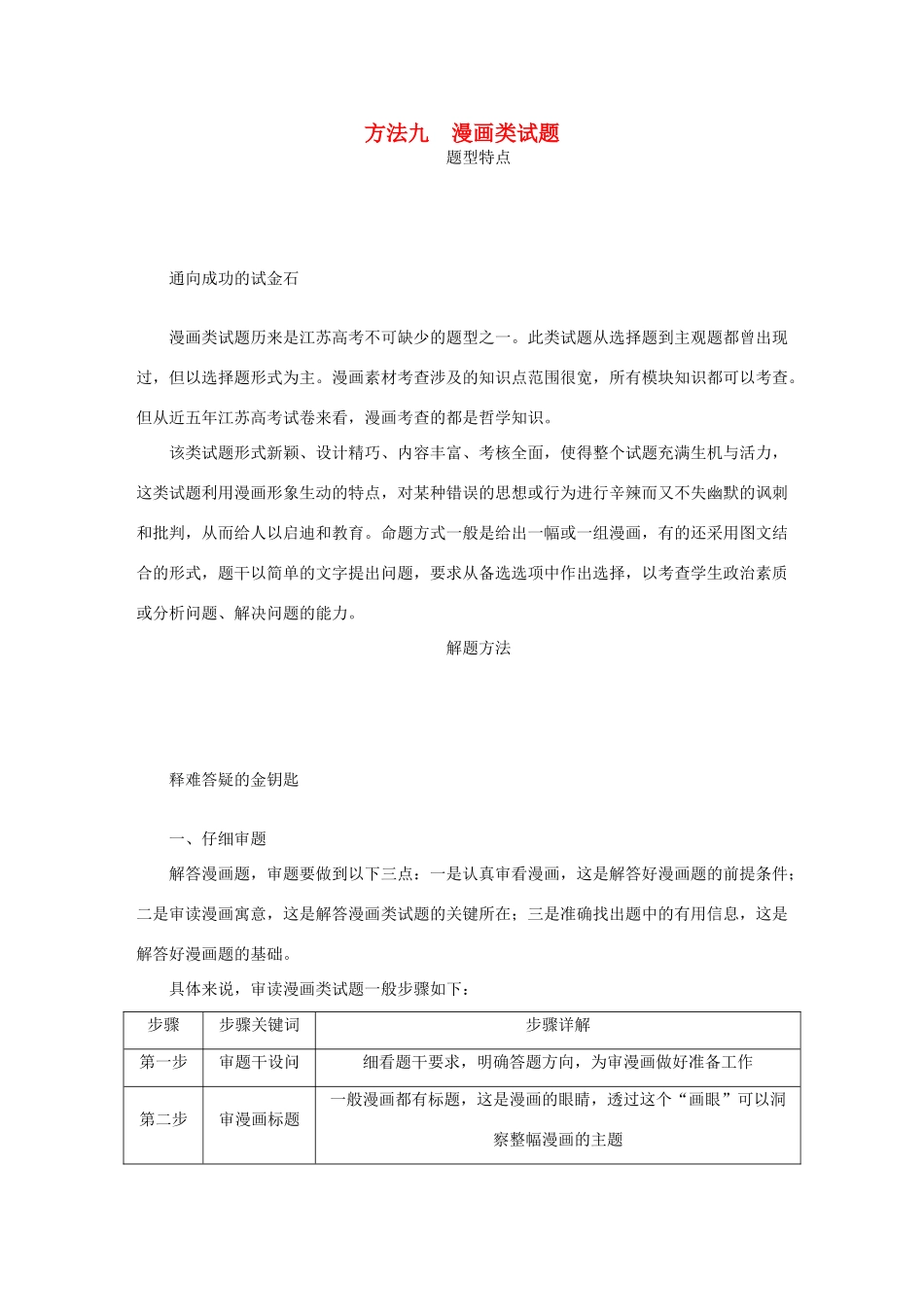 （江苏专版）高考政治总复习 方法九 漫画类试题 新人教版-新人教版高三全册政治试题_第1页