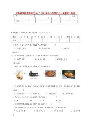 安徽省淮南市潘集区七年级历史上学期期中试卷