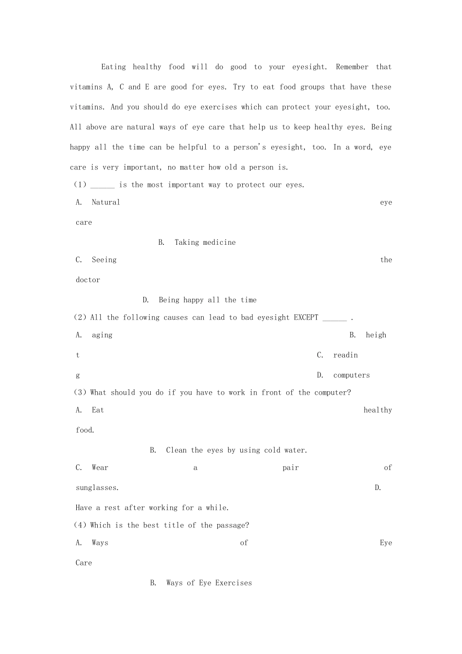 安徽省蚌埠铁中 高二英语上学期期中试卷试卷_第3页