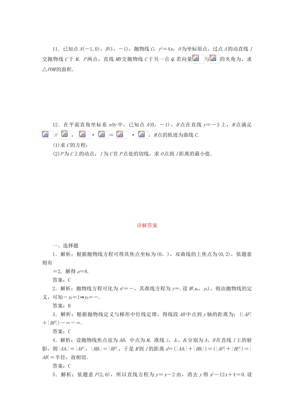 高考数学考点分类自测 抛物线 理-人教版高三全册数学试题_第2页