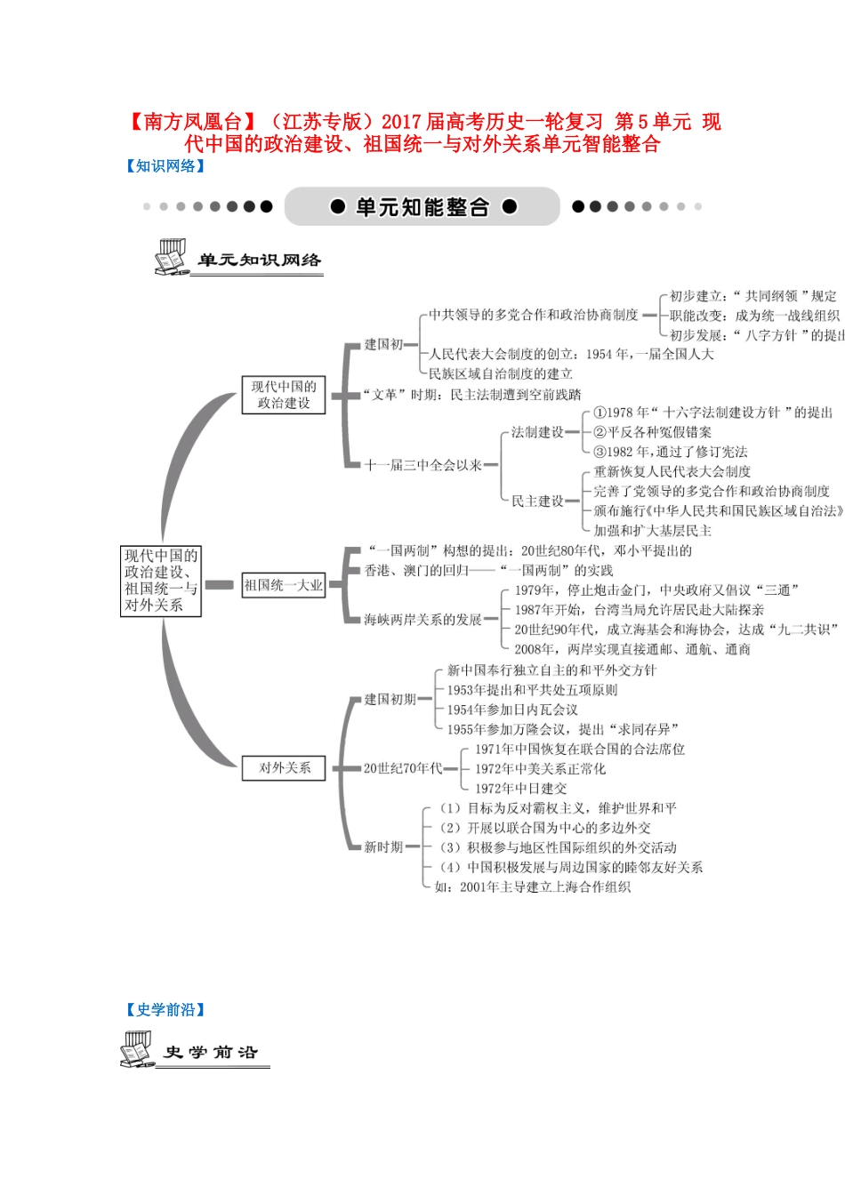 （江苏专版）高考历史一轮复习 第5单元 现代中国的政治建设、祖国统一与对外关系单元智能整合-人教版高三全册历史试题_第1页