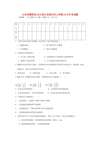 九年级化学上学期10月月考试卷 鲁教版试卷