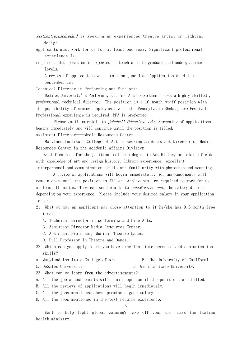 山东省泰安四中高三英语上学期第一次月考试卷试卷_第3页