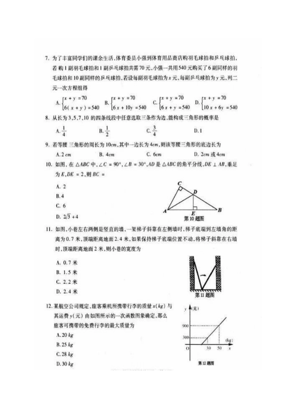山东省泰安市泰山区七年级数学下学期期末学情检测试卷新人教版五四制试卷_第2页