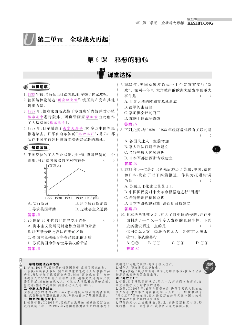 九年级历史下册 10分钟课堂训练 第二单元 全球战火再起 第6课 邪恶的轴心(pdf) 北师大版试卷_第1页