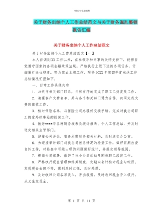 关于财务出纳个人工作总结范文与关于财务混乱整顿报告汇编