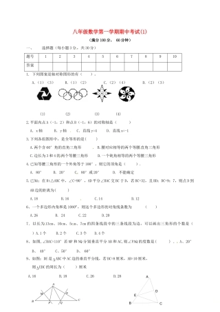 山东省济宁市邹城市 八年级数学上学期期中复习试卷(1) 新人教版试卷