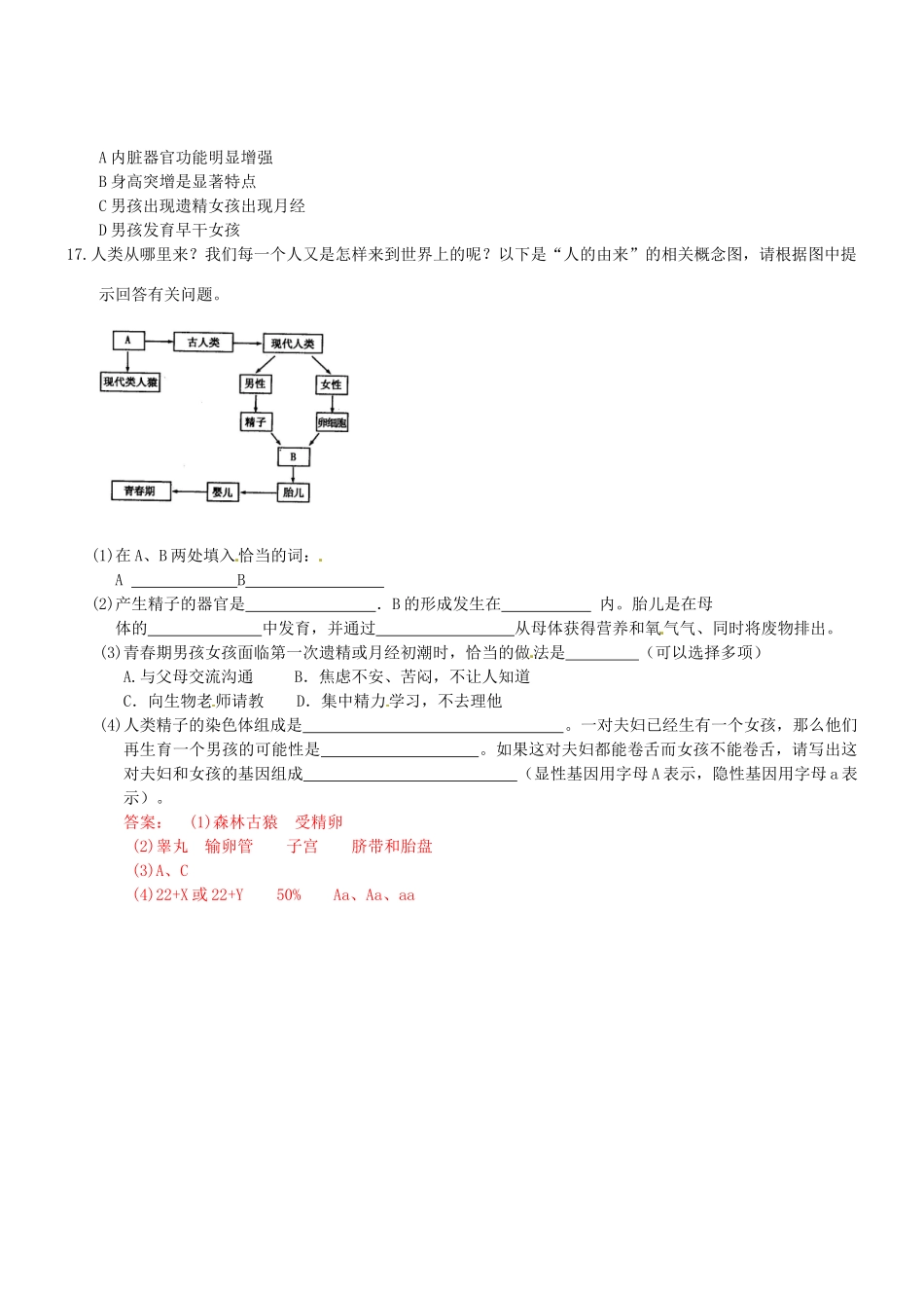 中考生物专项训练-人的由来试卷_第2页