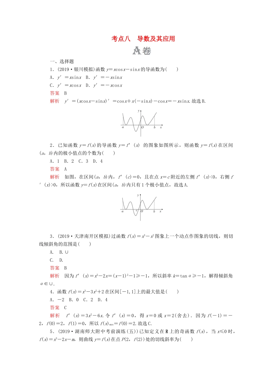 高考数学大二轮复习 刷题首选卷 第一部分 刷考点 考点八 导数及其应用 文-人教版高三全册数学试题_第1页