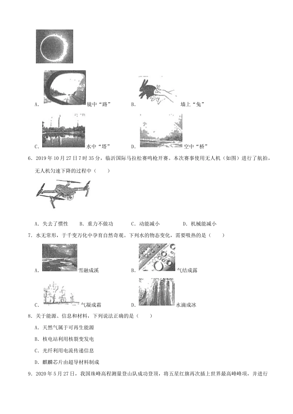 山东省临沂市2020年初中物理学业水平考试试卷_第2页