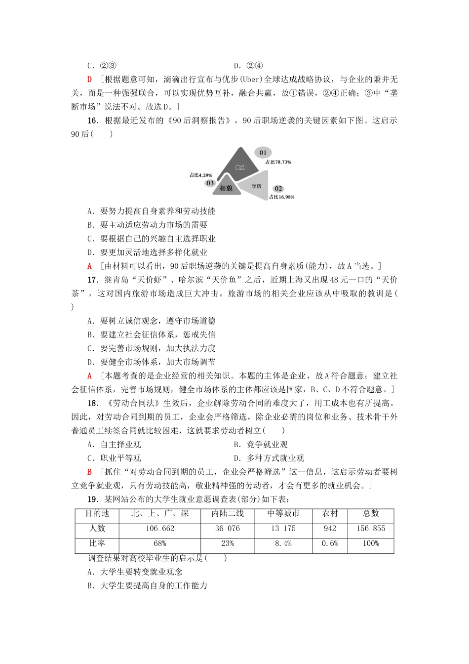 （浙江选考）高三政治一轮复习 必考部分 第2单元 生产、劳动与经营 课后限时训练5 企业与劳动者 新人教版必修1-新人教版高三必修1政治试题_第3页