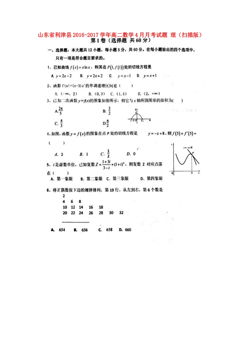 山东省利津县 高二数学4月月考试卷 理试卷_第1页