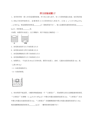吉林省吉林市中考物理总复习 浮力实验试卷17 新人教版试卷