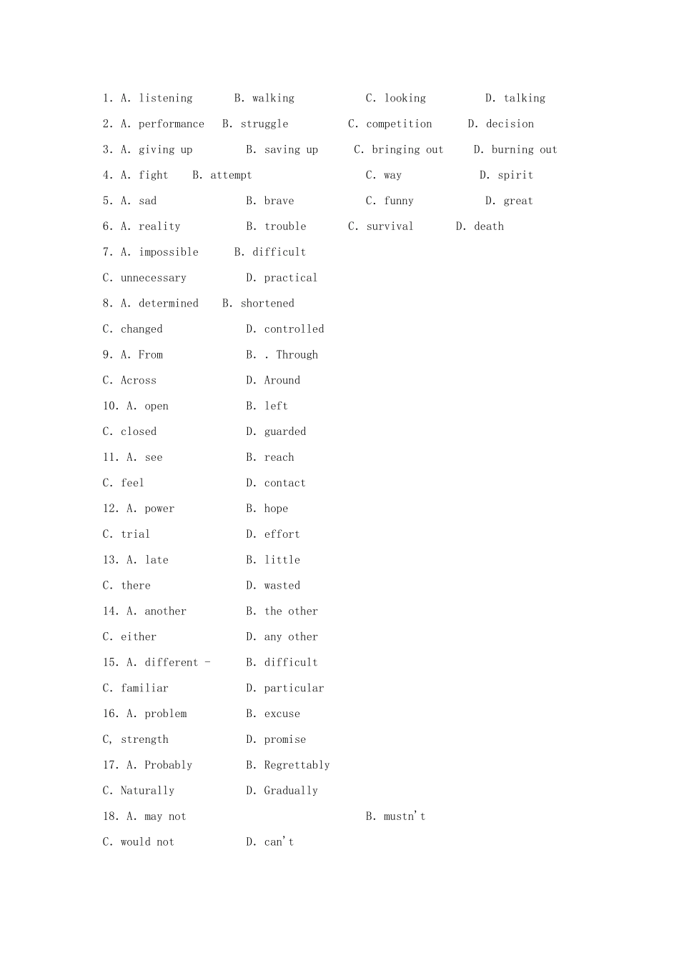 四川省高三英语二轮复习 专题训练 完形填空(试卷_第2页