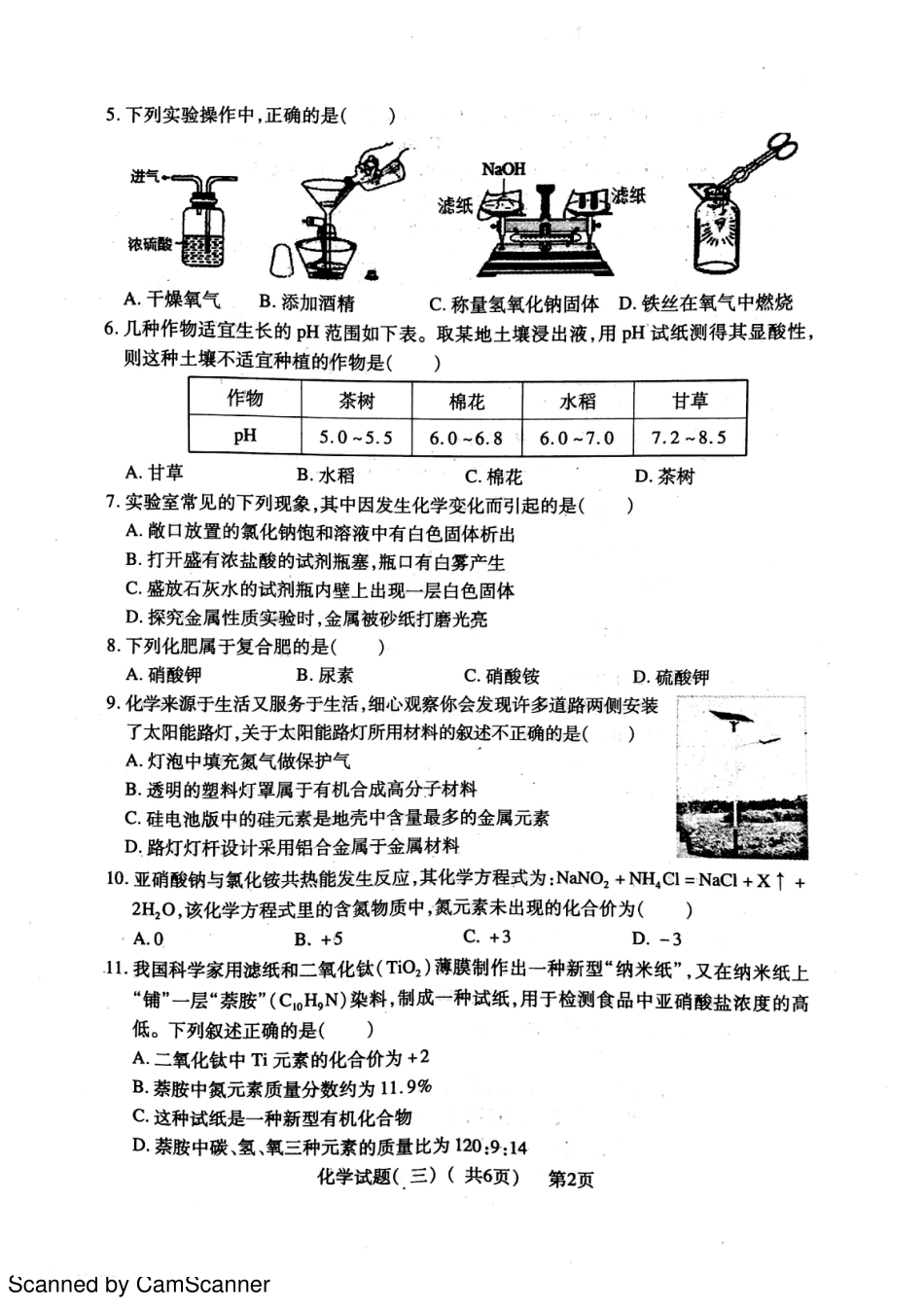 九年级化学下学期第三次模拟试卷(pdf)试卷_第2页