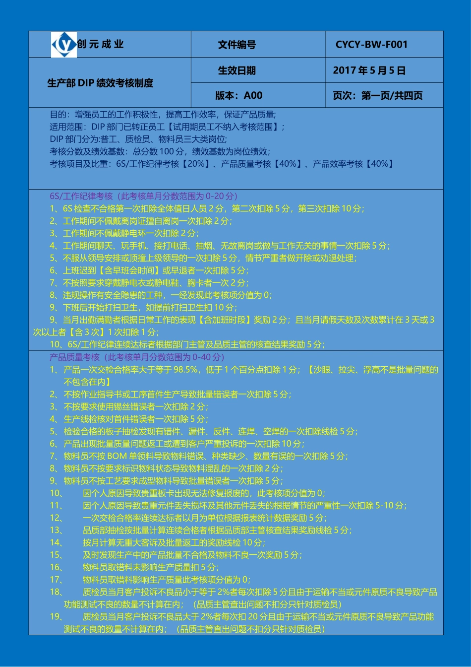车间员工绩效考核制度_第1页