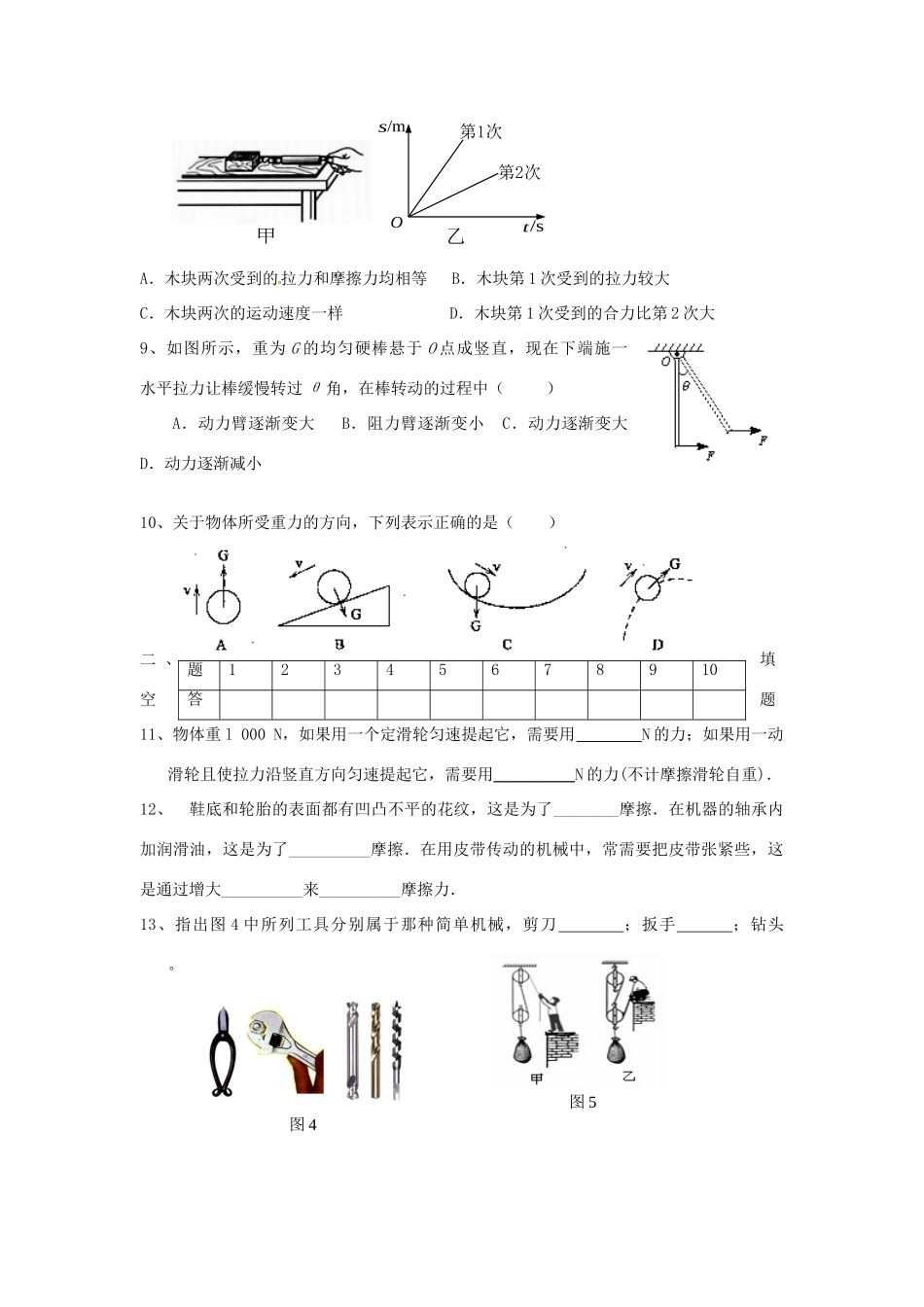 九年级物理 第13章 力与机械测试卷 新人教版试卷_第2页