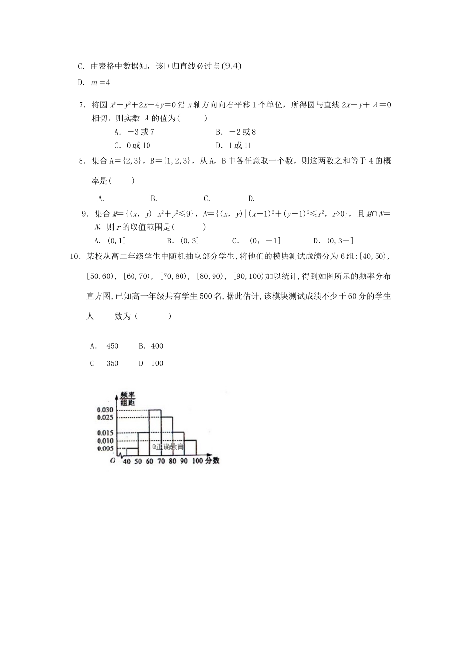 安徽省安庆市五校联盟 高二数学上学期期中联考试卷 理试卷_第2页