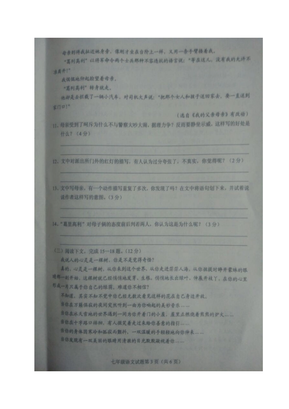 山东省菏泽市东明县七年级语文上学期期中试卷新人教版试卷_第3页