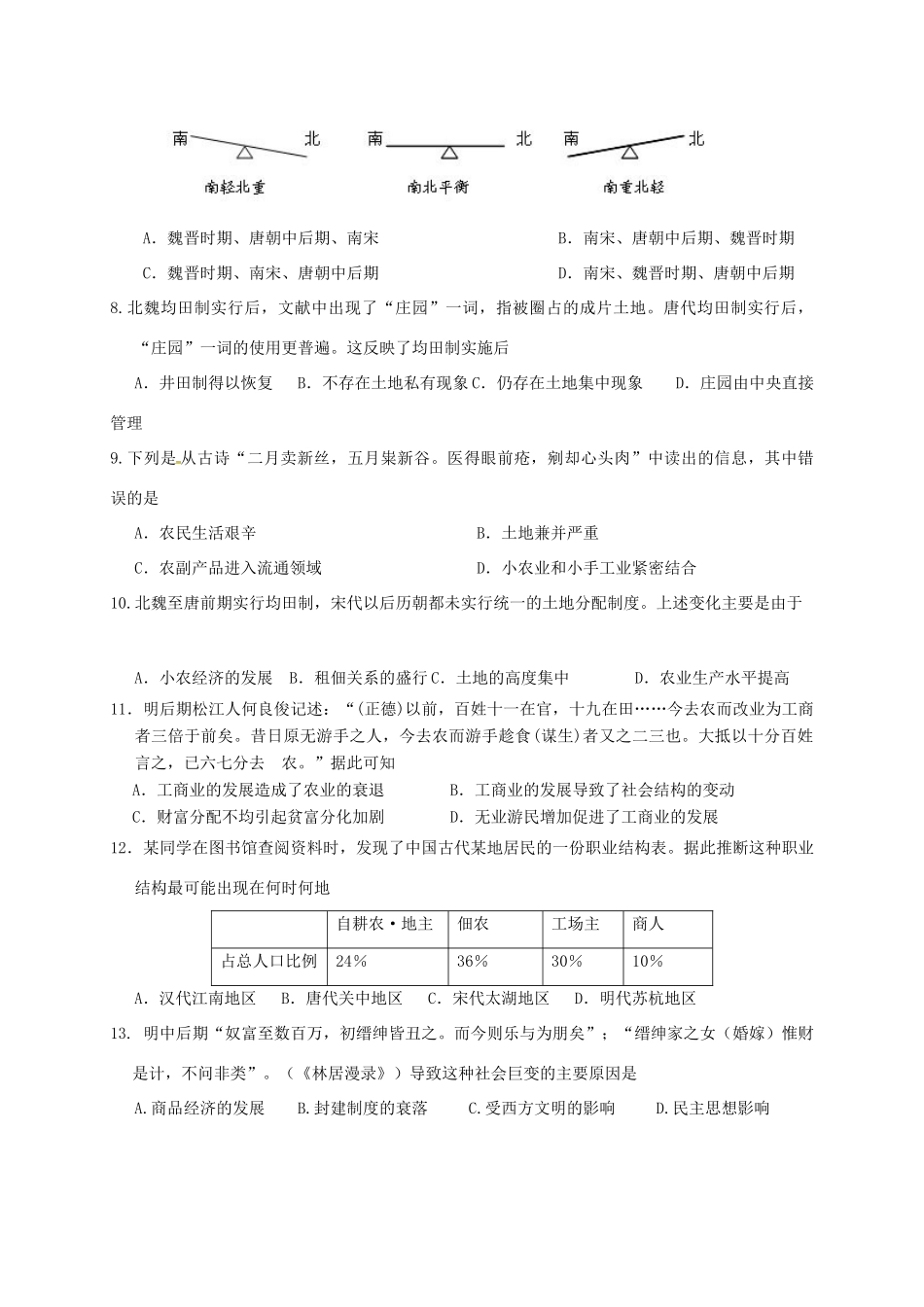 广东省佛山市高一历史下学期第一次段考试题-人教版高一全册历史试题_第2页