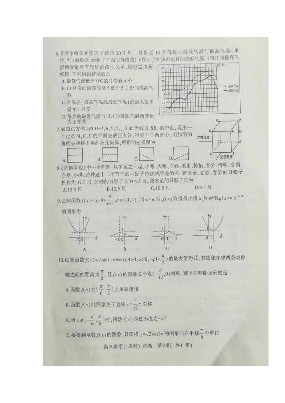 山东省高三数学4月模拟训练试卷 理(扫描版，无答案)试卷_第2页
