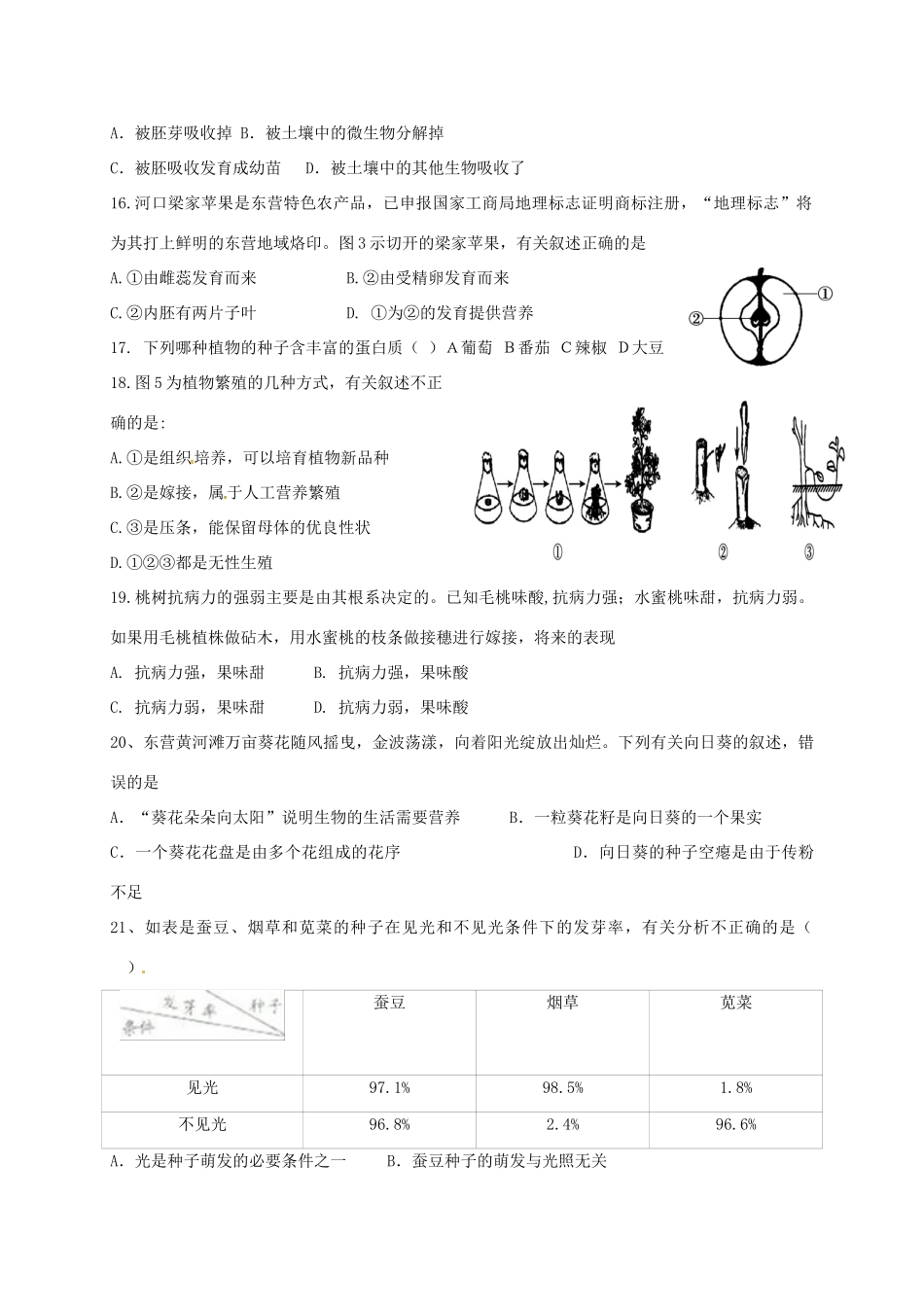 山东省东营市广饶县 八年级生物上学期第一次月考试卷 新人教版试卷_第3页