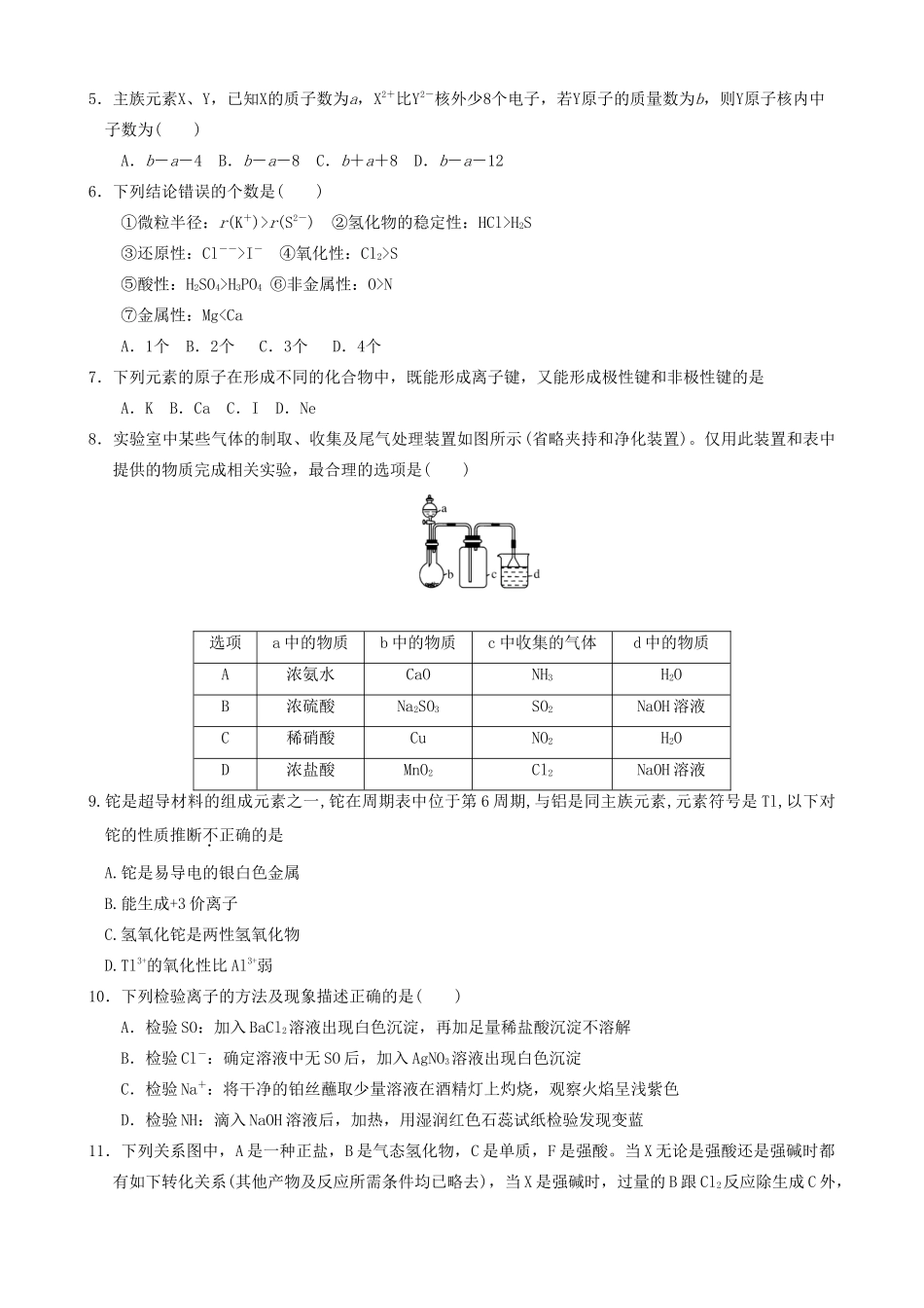 内蒙古赤峰二中高一化学4月月考试题-人教版高一全册化学试题_第2页