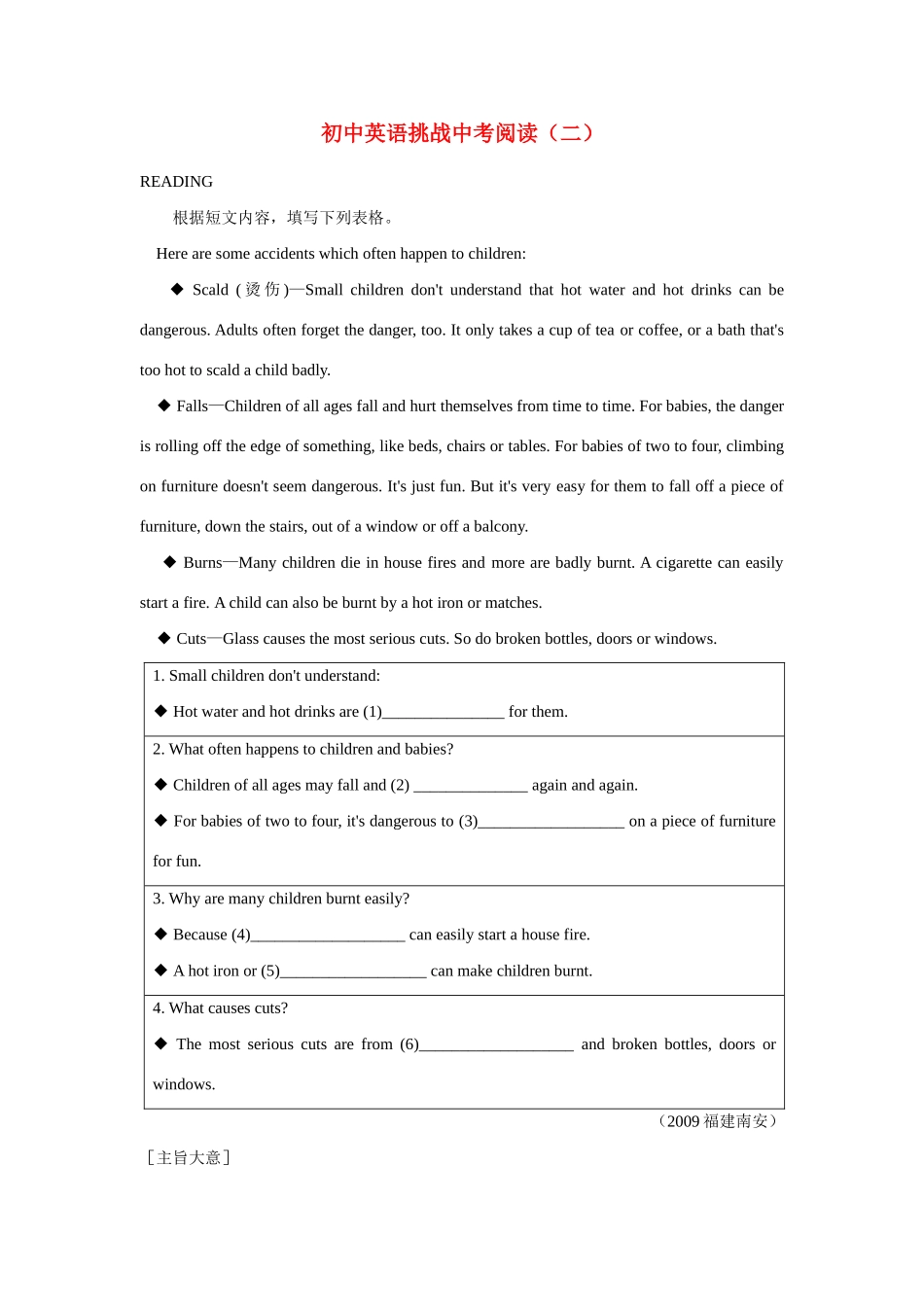 初中英语挑战中考阅读(二)全国通用 试题_第1页