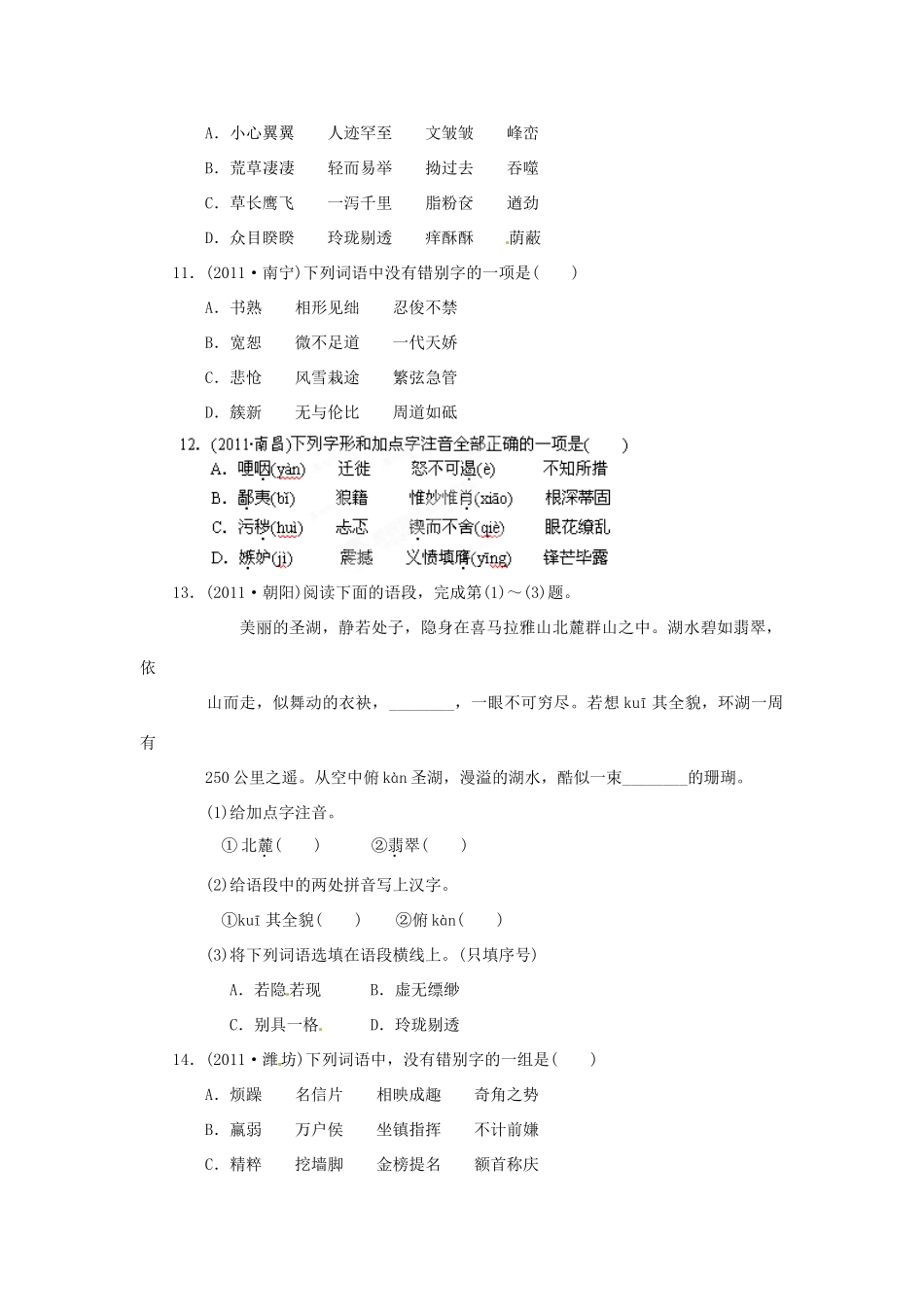 中考语文考点跟踪训练2 汉字 新人教版试卷_第3页