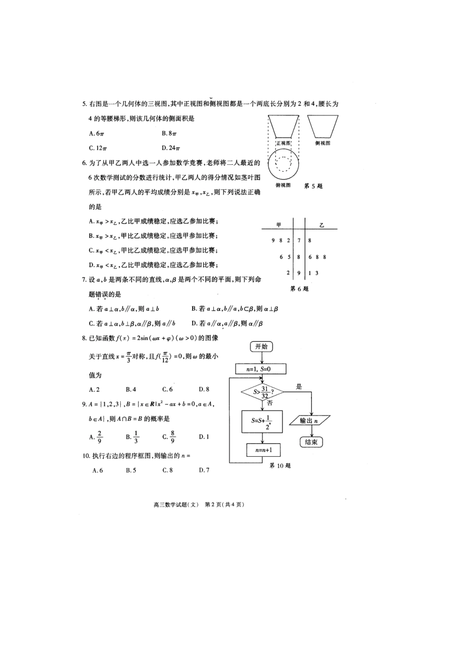 安徽省合肥市高三数学第一次教学质量检测文试卷_第2页