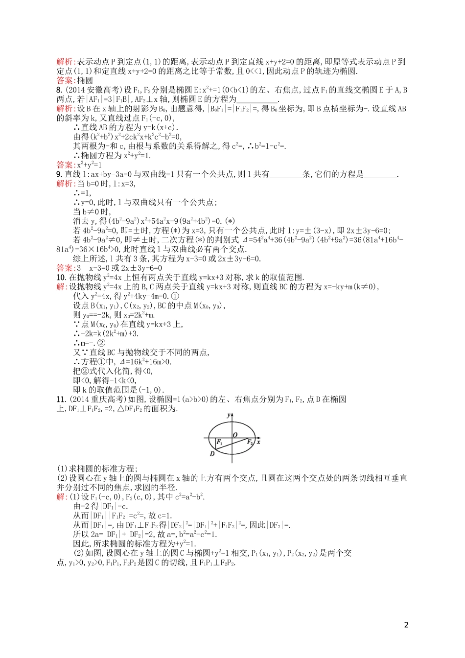 高中数学 3.4.2-3.4.3 圆锥曲线的共同特征 直线与圆锥曲线的交点课后作业 北师大版选修2-1-北师大版高二选修2-1数学试题_第2页