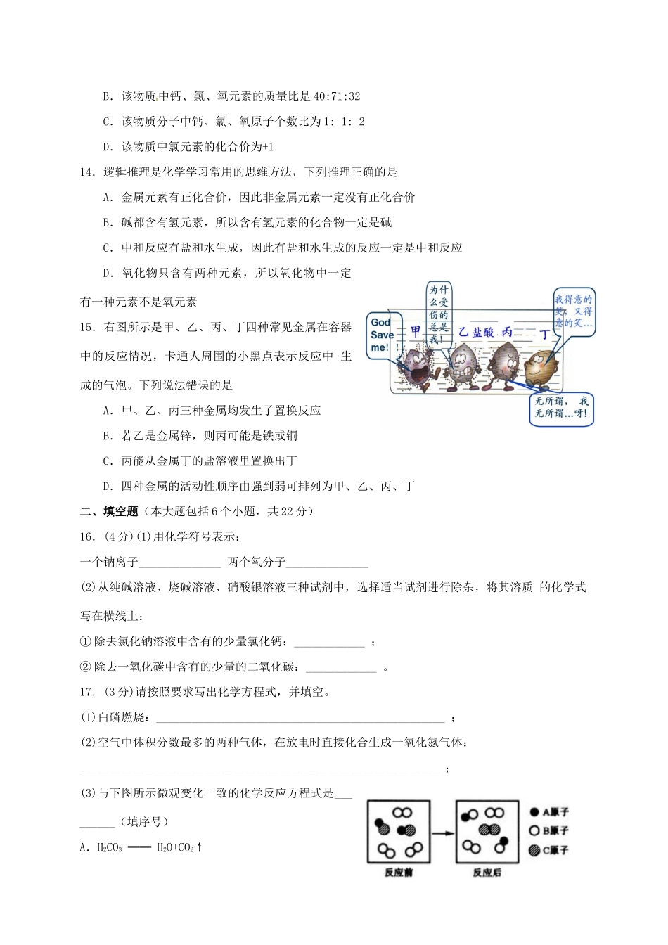 九年级化学下学期5月月考 试卷_第3页