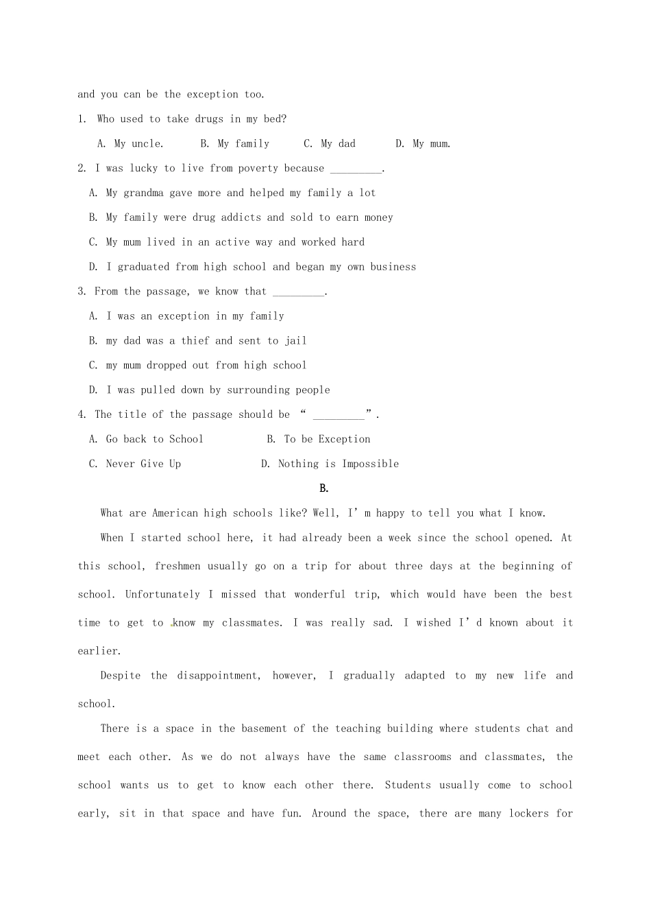 内蒙古鄂尔多斯市西部四校高三英语上学期期末联考试题(无答案) 试题_第2页