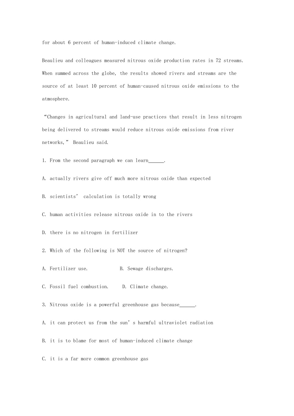 北京市延庆县高考英语暑假阅读理解选练(8) 试题_第2页