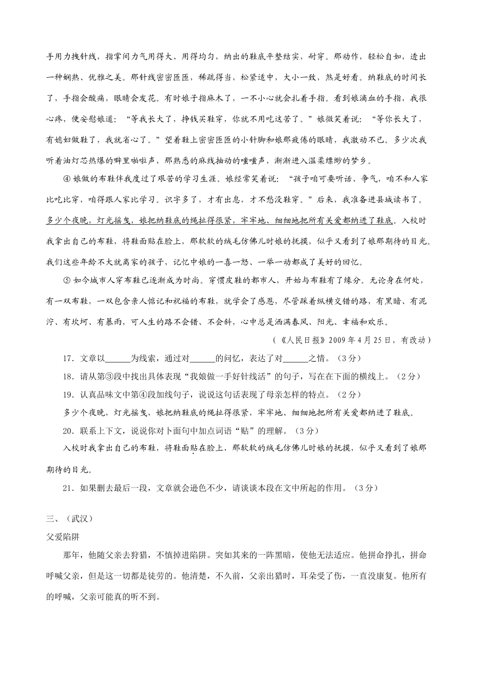 中考语文试卷汇编：记叙文(文学作品)阅读试卷_第3页