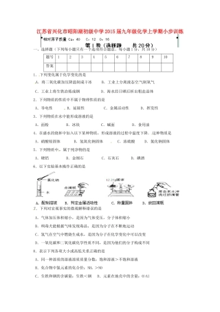 九年级化学上学期小步训练9 沪教版试卷