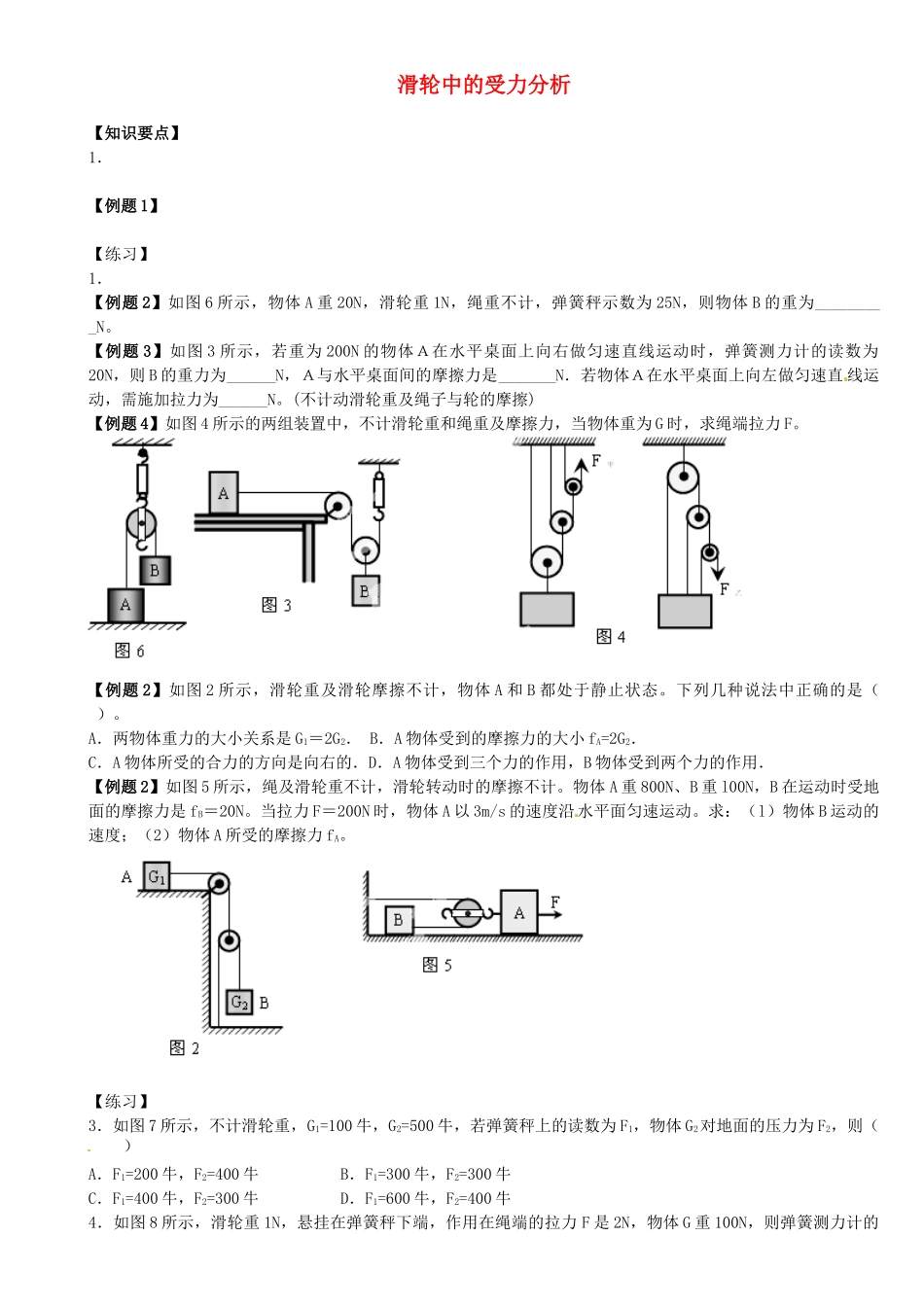 中考物理总复习 滑轮中的受力分析试卷_第1页