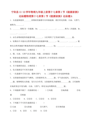 九年级物理上册 第十七章第1节(能源家族)达标题 人教新课标版试卷