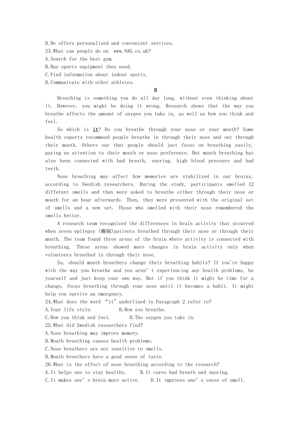 山西省朔州市怀仁某校 高二英语上学期第四次月考试卷_第2页