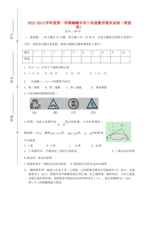 安徽省毫州市八年级数学第一学期期末考试试卷(寄宿班) 新人教版试卷