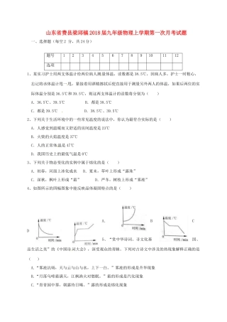 山东省费县梁邱镇九年级物理上学期第一次月考试卷 新人教版试卷