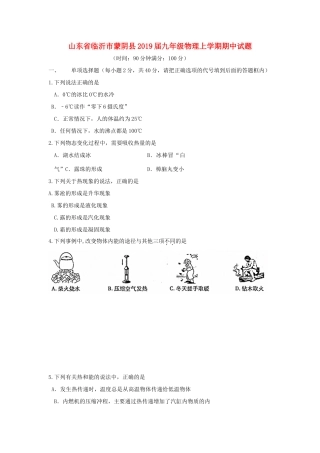 山东省临沂市蒙阴县九年级物理上学期期中试卷