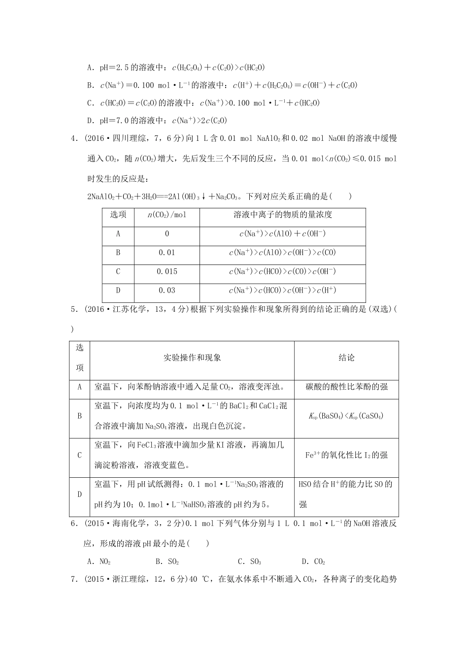 三年高考两年模拟高考化学专题汇编 专题十 盐类的水解和沉淀溶解平衡-人教版高三全册化学试题_第2页