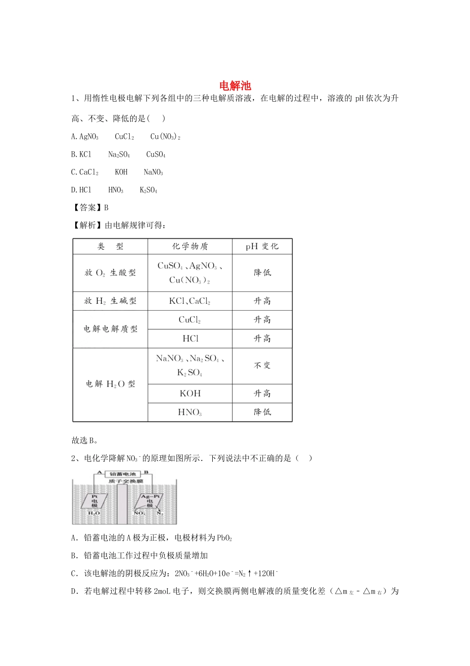 河南省郑州市二中高考化学二轮复习 考点各个击破 倒计时第42天 电解池-人教版高三全册化学试题_第1页