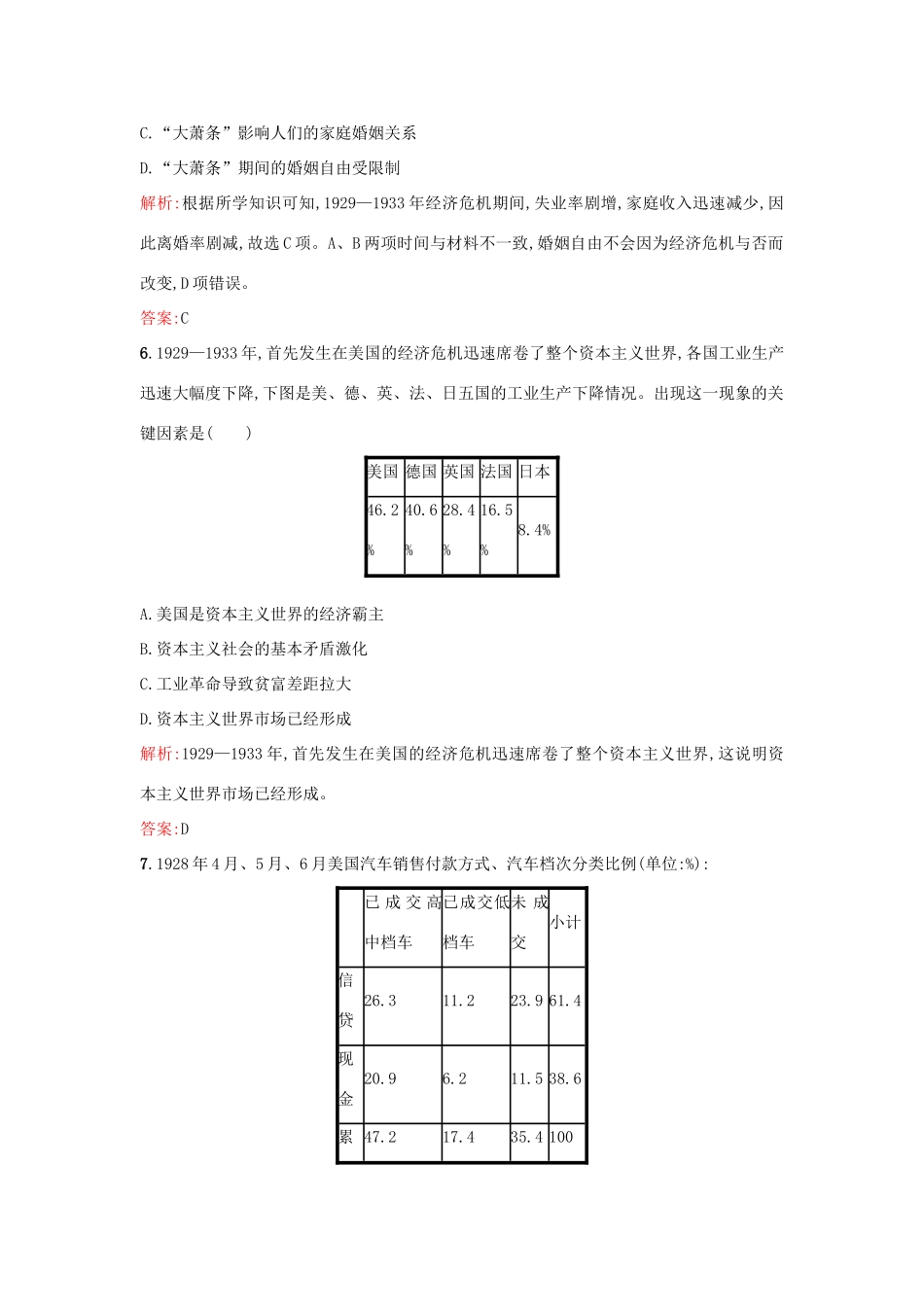 高中历史 专题六 罗斯福新政与当代资本主义 6.1“自由放任”的美国练习 人民版必修2-人民版高一必修2历史试题_第3页