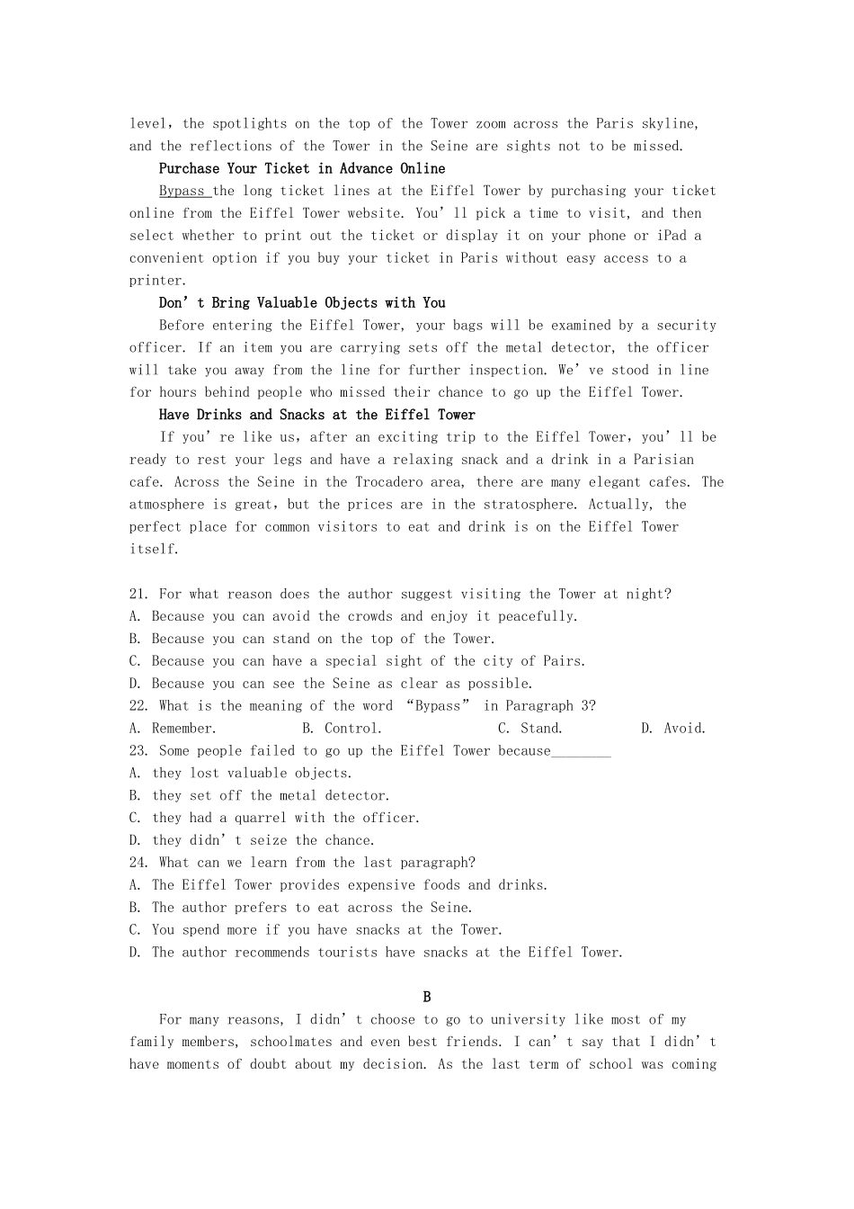 吉林省长春汽车经济技术开发区六中高三英语上学期第一次考试试卷_第3页