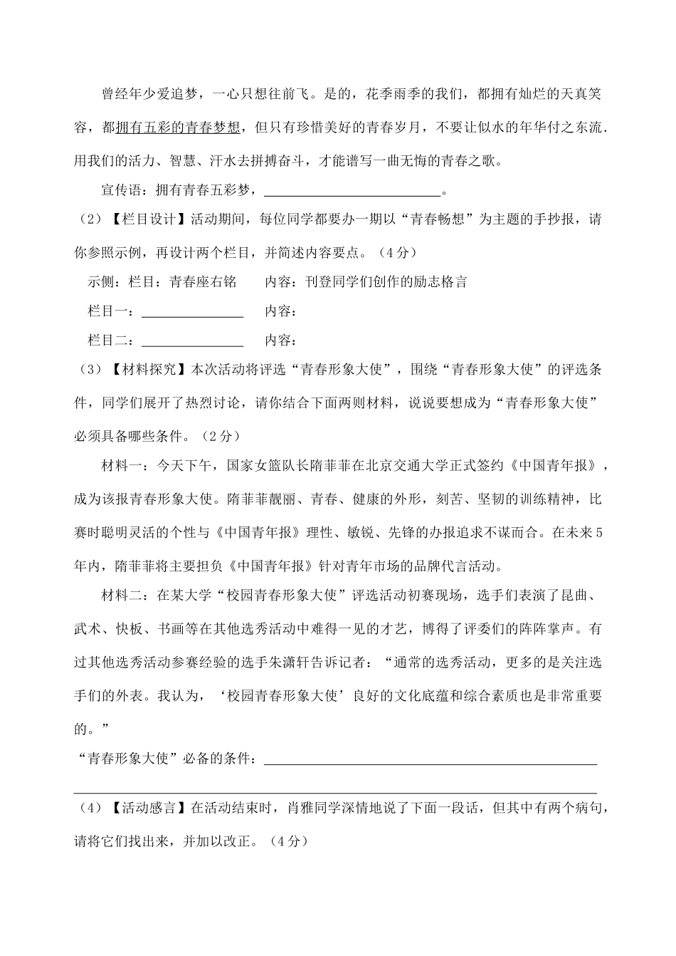 安徽省安庆市九年级语文上学期期末试卷 新人教版试卷_第3页