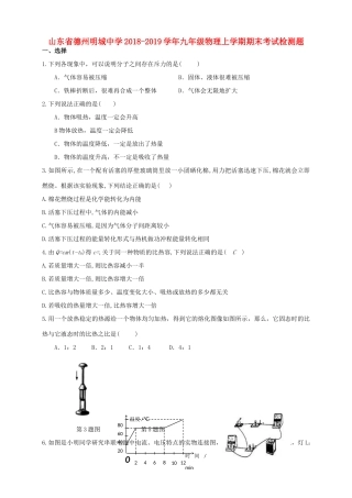 九年级物理上学期期末考试检测题试卷